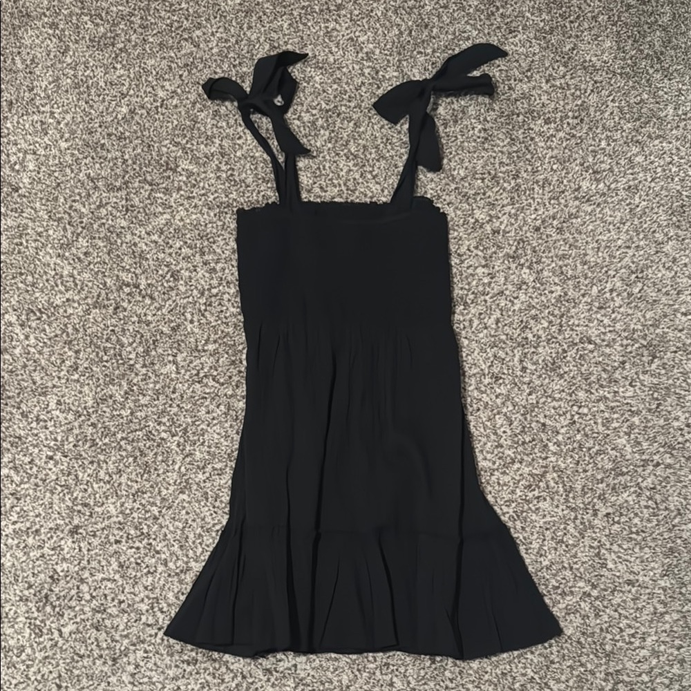 Aerie Ruched Tie Sleeve Black Mini Sundress, NWT